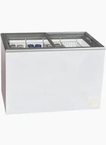 Glass door upright commercial freezer with multiple shelves for a food business