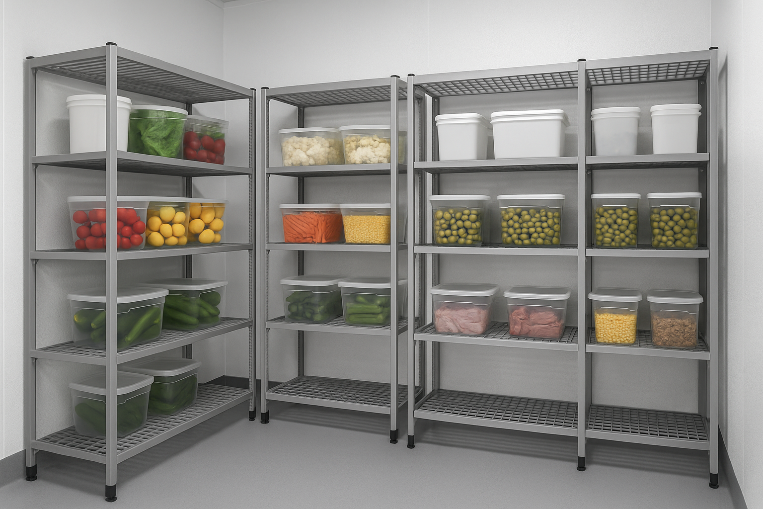 Coolroom wire shelving installed inside a commercial walk-in cool room for a restaurant