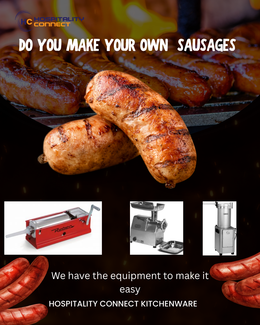 Sausage-making equipment including a mincer and stuffer for producing homemade sausages