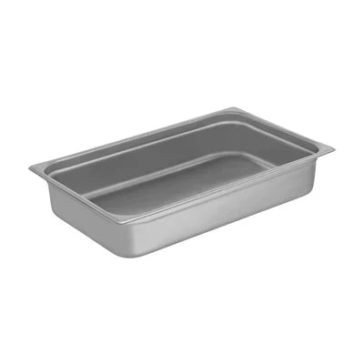 Chef Inox stainless steel 1/1 gastronorm pan 100mm deep on a kitchen bench