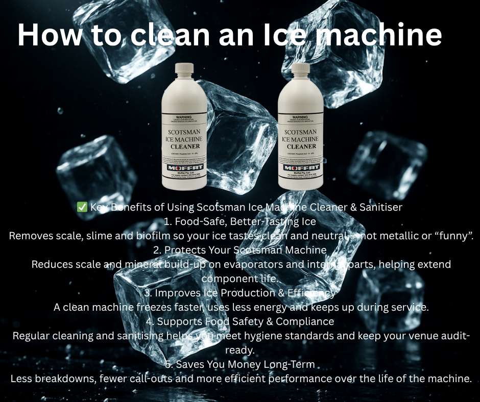Commercial ice machine being cleaned and sanitised using Scotsman ice machine cleaning solution