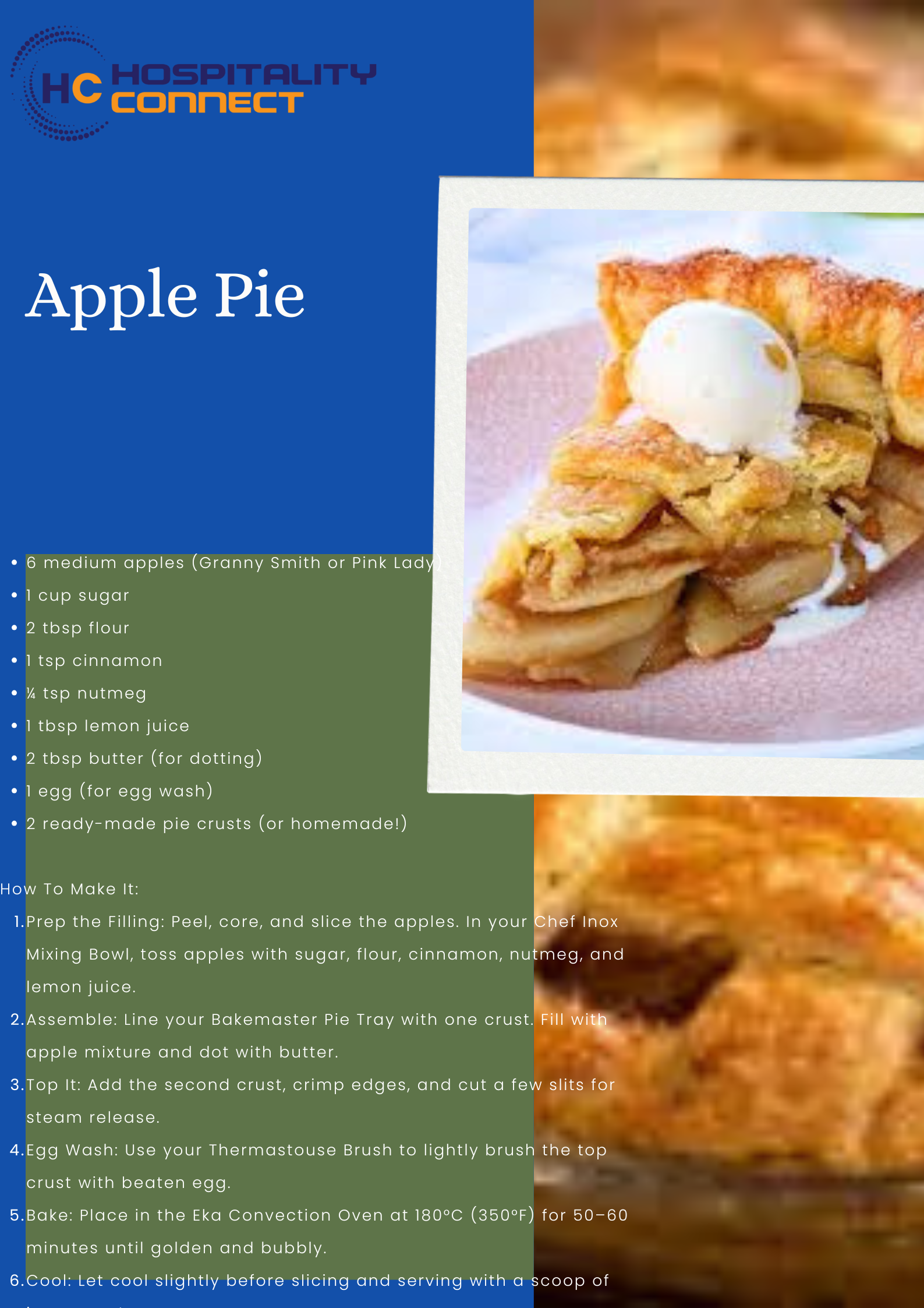 Freshly baked homemade apple pie made using equipment from Hospitality Connect