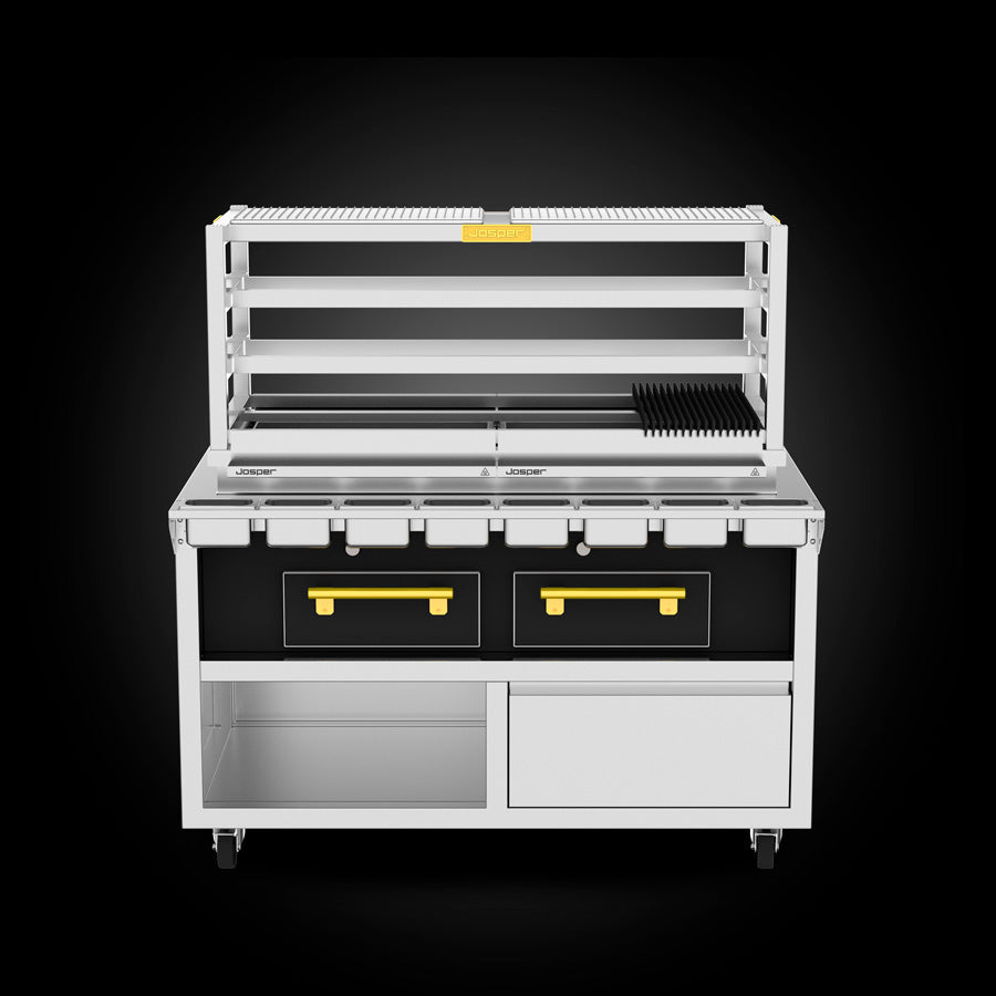 Mangal charcoal grill with skewered meats cooking over hot coals for Turkish-style barbecue