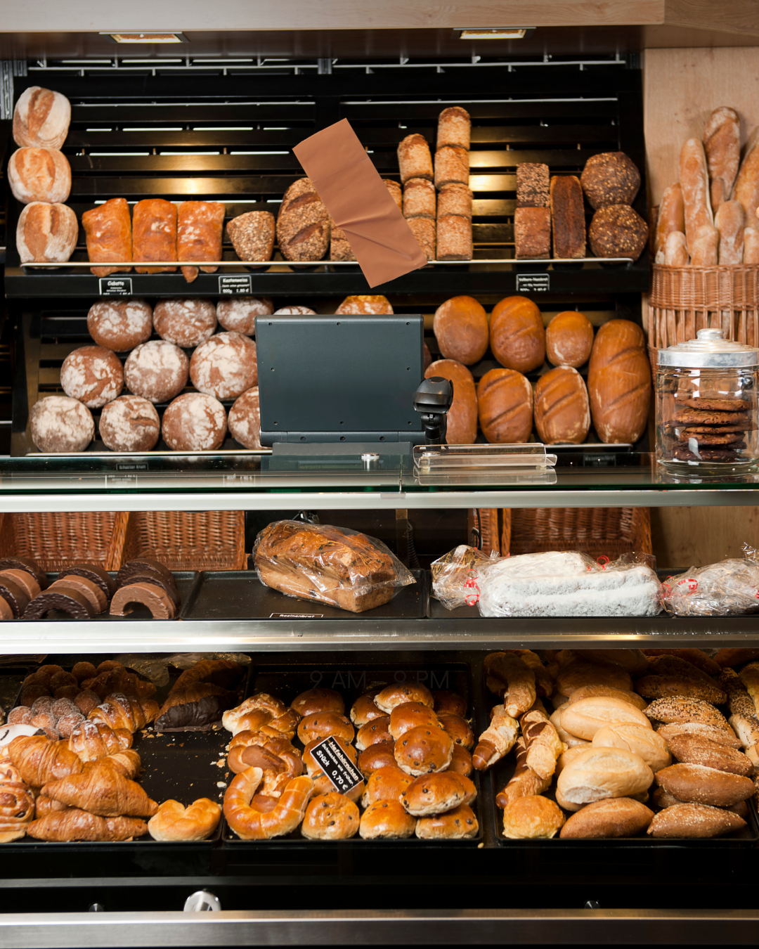 Commercial bakery oven, mixer, and prover equipment set up for a new bakery business