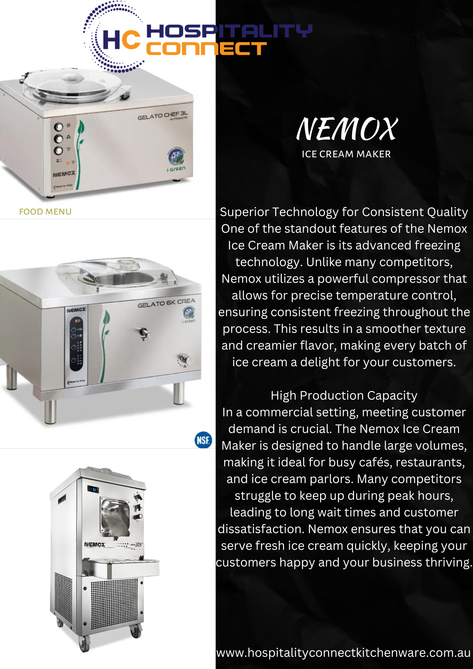 Nemox commercial ice cream maker producing smooth gelato for a gelateria or café