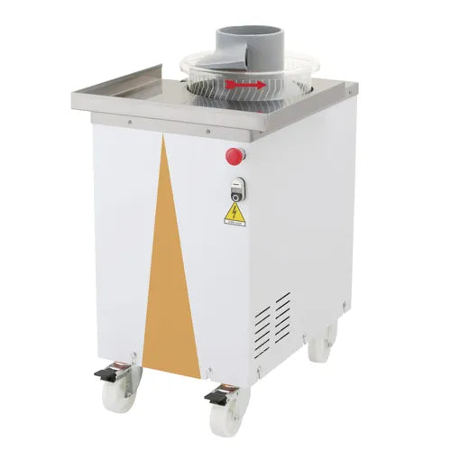 Automatic pizza dough rounder machine forming uniform dough balls for a commercial pizzeria