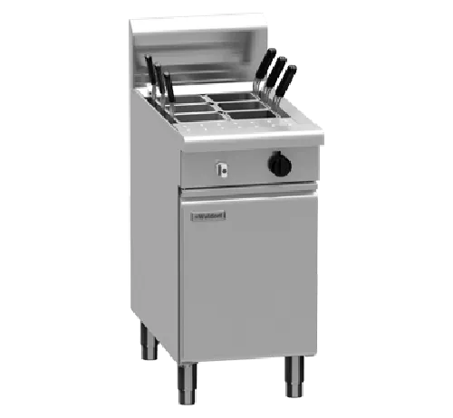 Commercial noodle cooker basket beside a pasta cooker showing the functional differences