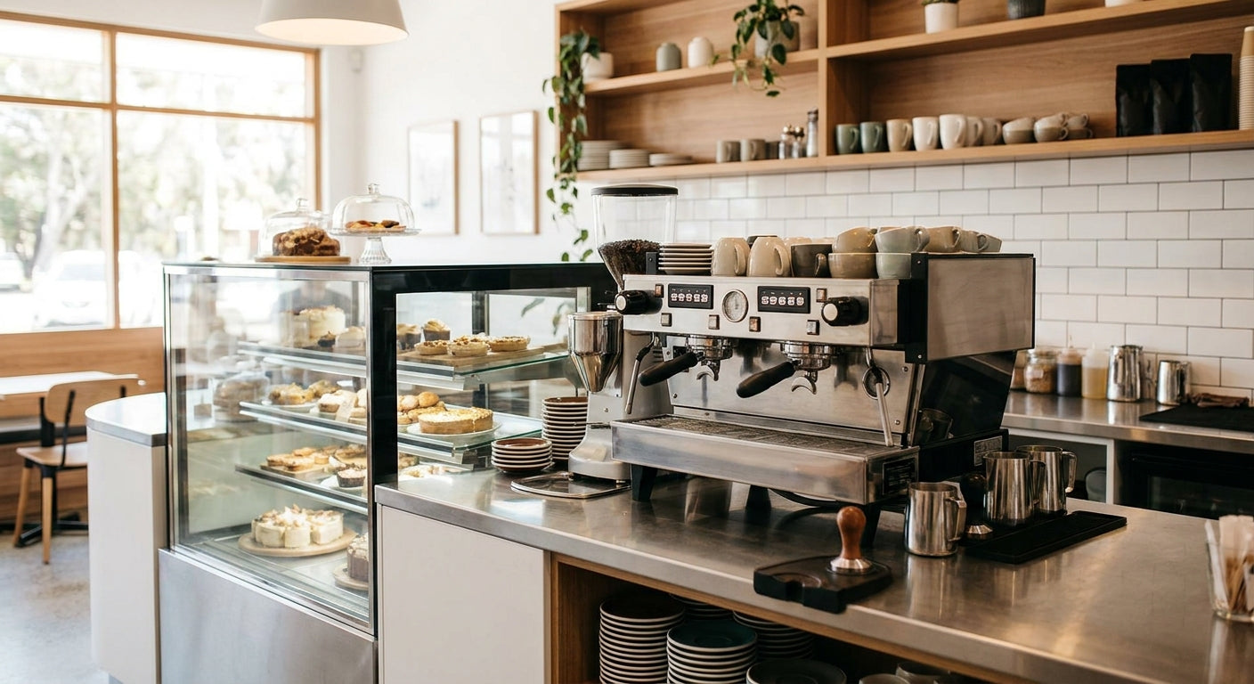 Complete café equipment set up in an Australian café ready for opening day