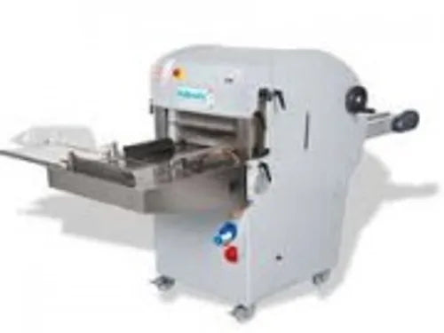 Rollmatic Samurai MR52 commercial bread slicer cutting uniform slices in a bakery