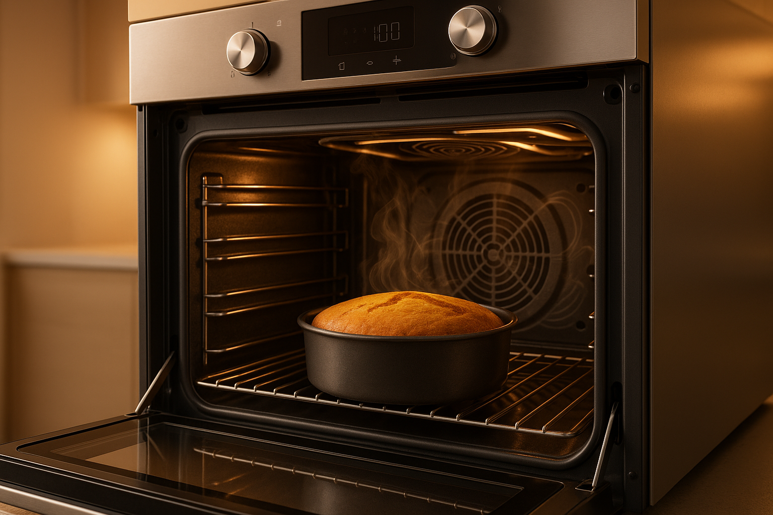 Why bidirectional fans are a game-changer for baking — convection oven with reversing fan and a cake inside