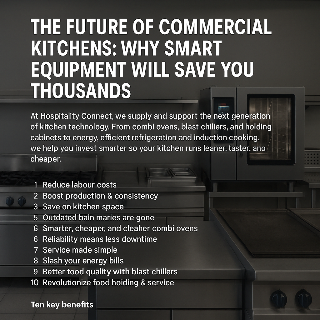 Smart commercial kitchen equipment with digital controls saving energy and labour costs