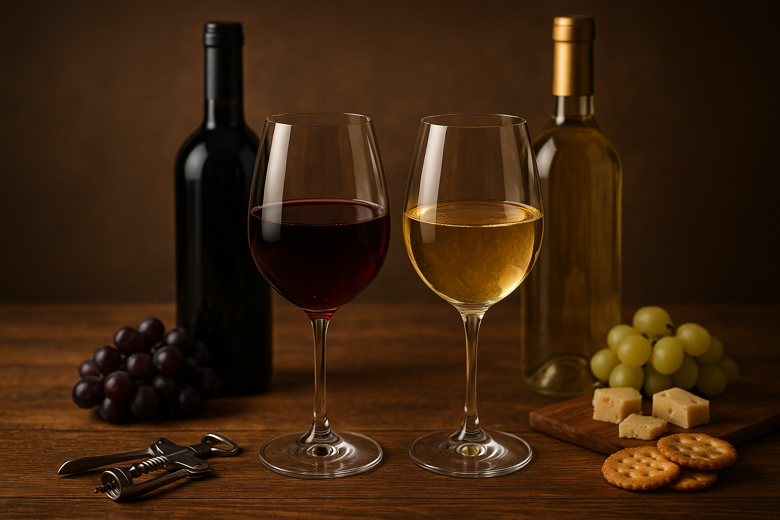 Red wine glass and white wine glass side by side showing bowl shape and size differences