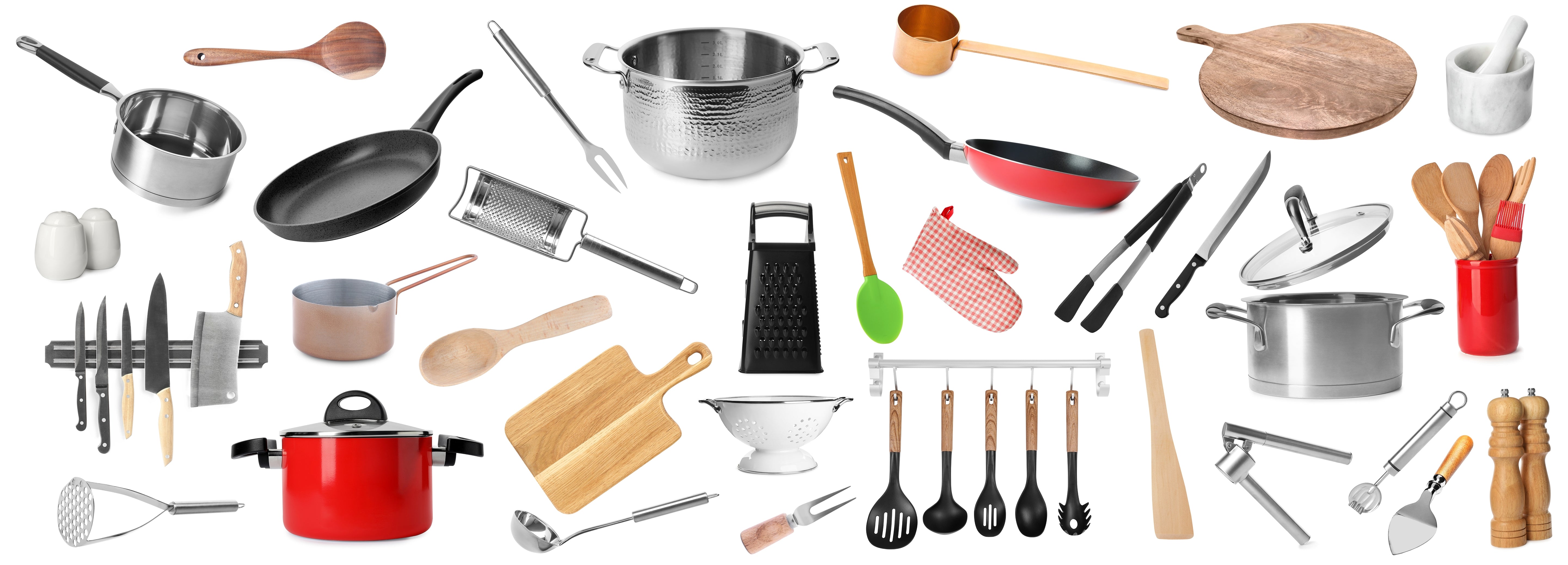 Bulk commercial kitchenware stock including pots, pans, and utensils ready for wholesale