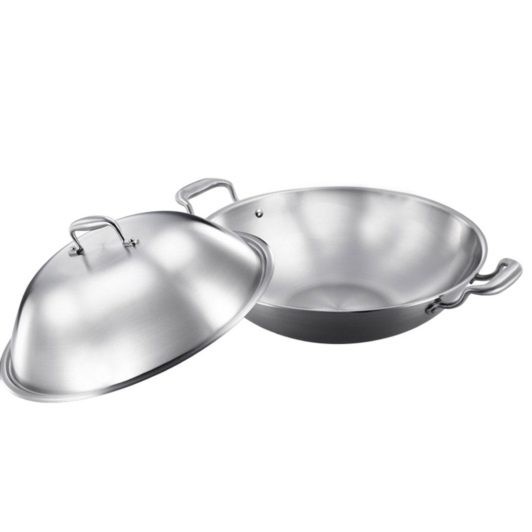 SOGA 3-Ply 42cm Stainless Steel Double Handle Wok Frying Fry Pan Skillet with Lid - Hospitality Connect
