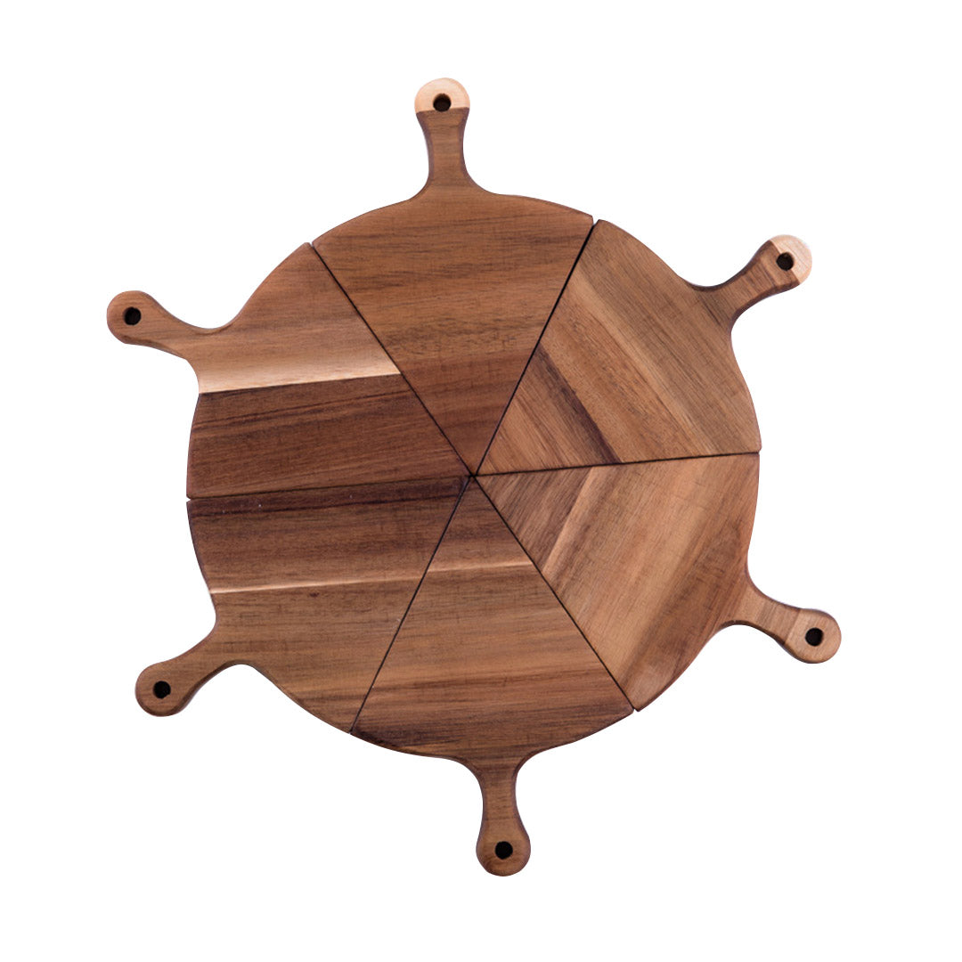 SOGA 6 pcs Brown Round Divisible Wood Pizza Server Food Plate Board Pizza Paddle Cutting Board Home Decor - Hospitality Connect