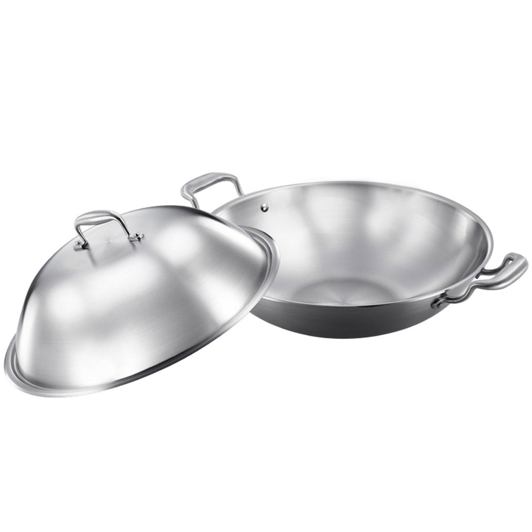 SOGA 3-Ply 38cm Stainless Steel Double Handle Wok Frying Fry Pan Skillet with Lid - Hospitality Connect
