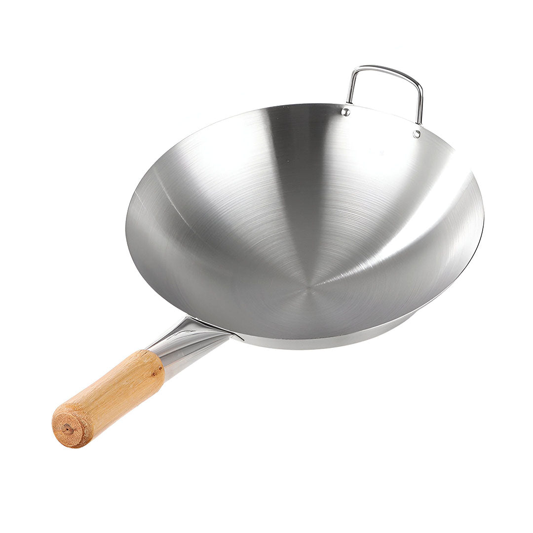 SOGA 36cm Stainless Steel Kitchen Cooking Wok with Wood Handle - Hospitality Connect
