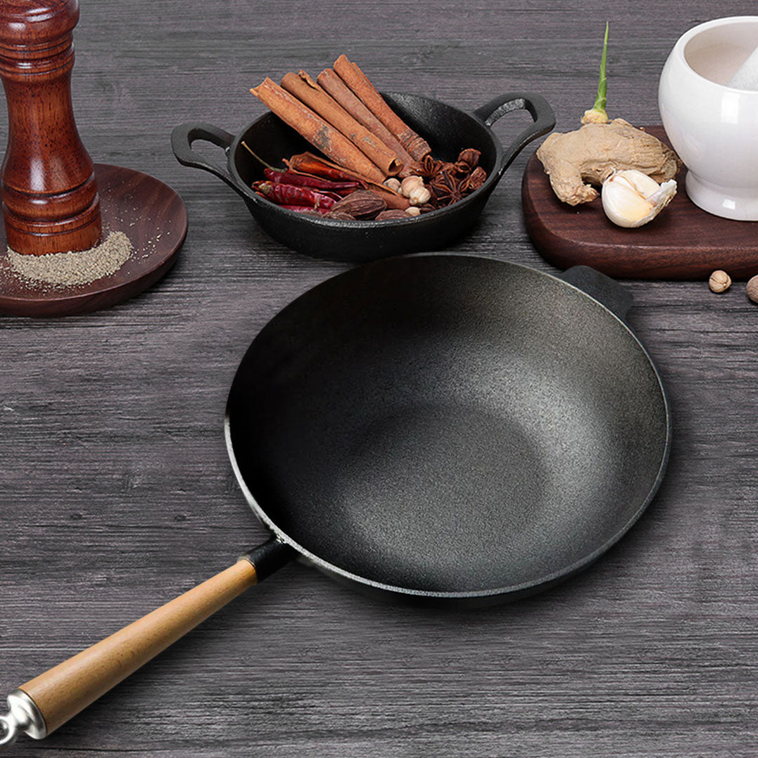 SOGA 31cm Commercial Cast Iron Wok Round Bottom FryPan Home Cooking Skillet - Hospitality Connect