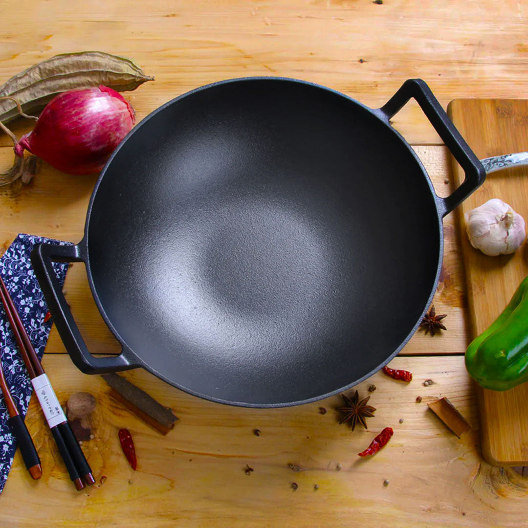 SOGA 32cm Commercial Cast Iron Wok FryPan Fry Pan with Double Handle - Hospitality Connect
