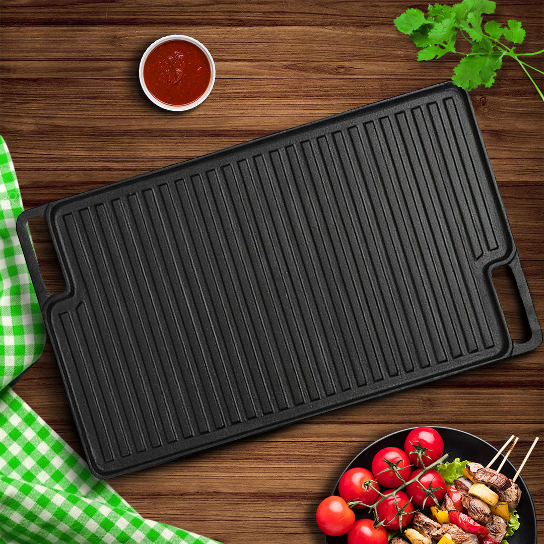 SOGA 45cm Rectangular Cast Iron Portable Fry BBQ Grill Plate Cooking Pan Tray with Handle - Hospitality Connect