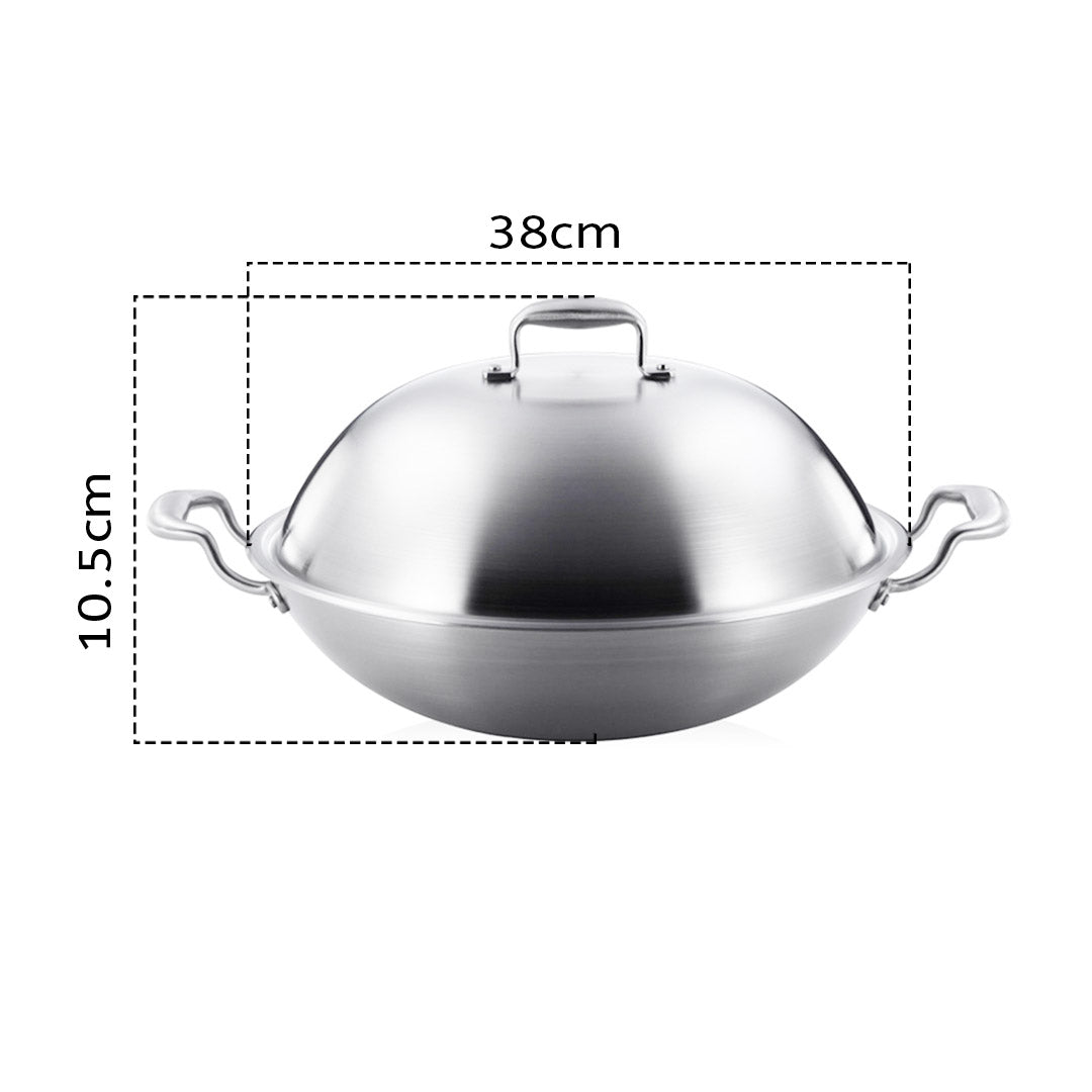 SOGA 3-Ply 38cm Stainless Steel Double Handle Wok Frying Fry Pan Skillet with Lid - Hospitality Connect