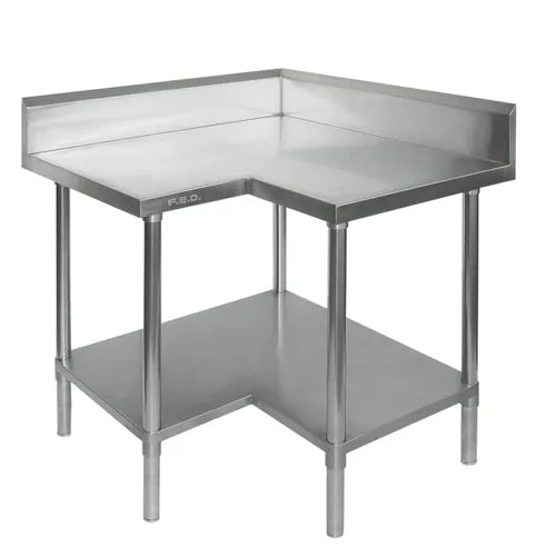 Modular Economic Corner Workbench,100mm Splashback & Undershelf 900x900x900mm 0900-7-WBCB. - Hospitality Connect