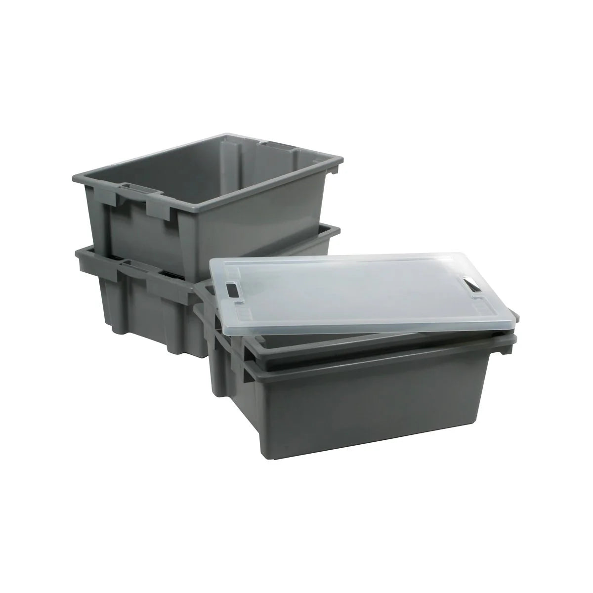 Tote Box Stackable Grey Suits 9600 660x450x230mm - Hospitality Connect