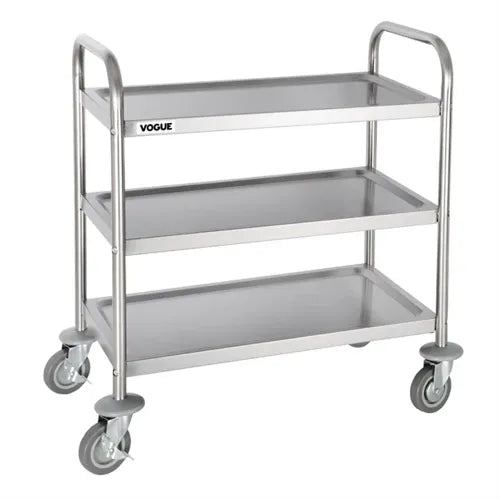 Vogue Stainless Steel 3 Tier Clearing Trolley Small F993 - Hospitality Connect