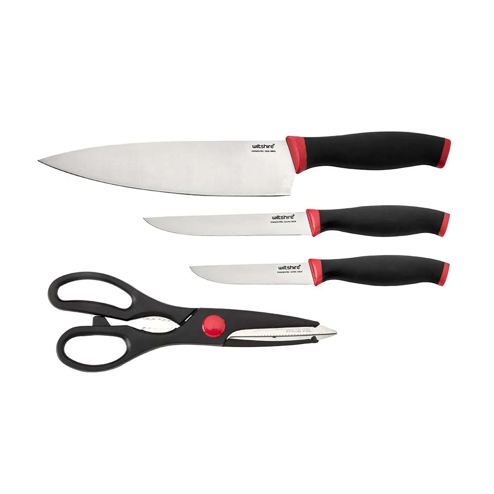 WILTSHIRE SOFT TOUCH RED KNIFE PREP SET 4PC - Hospitality Connect