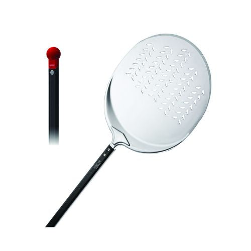 Piazza Pizza Peel 36cm -  70cm Round Perforated Aluminium Short Handle - Hospitality Connect