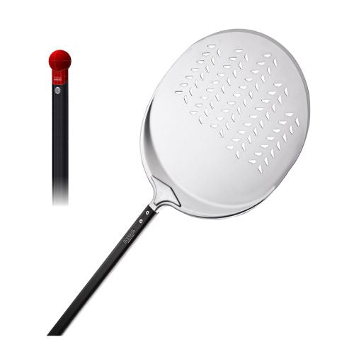Piazza Pizza Peel 36cm - 100cm Round Perforated Aluminium Short Handle - Hospitality Connect
