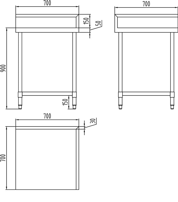 KitchenKnock Corner Workbench - 900×900×700×900mm 631586 - Hospitality Connect