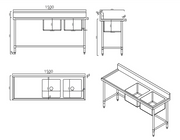 KitchenKnock Double Sink Bench With Splash Back - Double Right Sink - 1500×600×900mm 631568 - Hospitality Connect