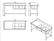 KitchenKnock Double Sink Bench With Splash Back - Double Right Sink - 1500×700×900mm 631606 - Hospitality Connect
