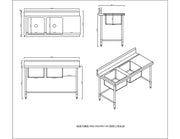 KitchenKnock Inlet Double Sink Bench with Splash Back - RL - 1500×700×900mm 620345 - Hospitality Connect