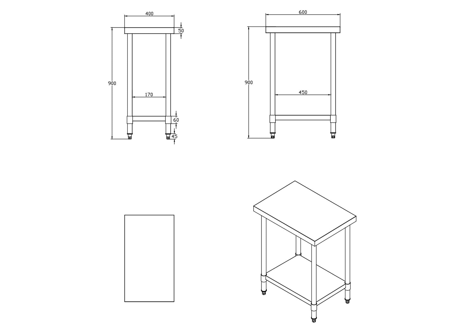 KitchenKnock Working Bench Without Splash Back - 600 Series - AWF - 400×600×900mm 424503 - Hospitality Connect