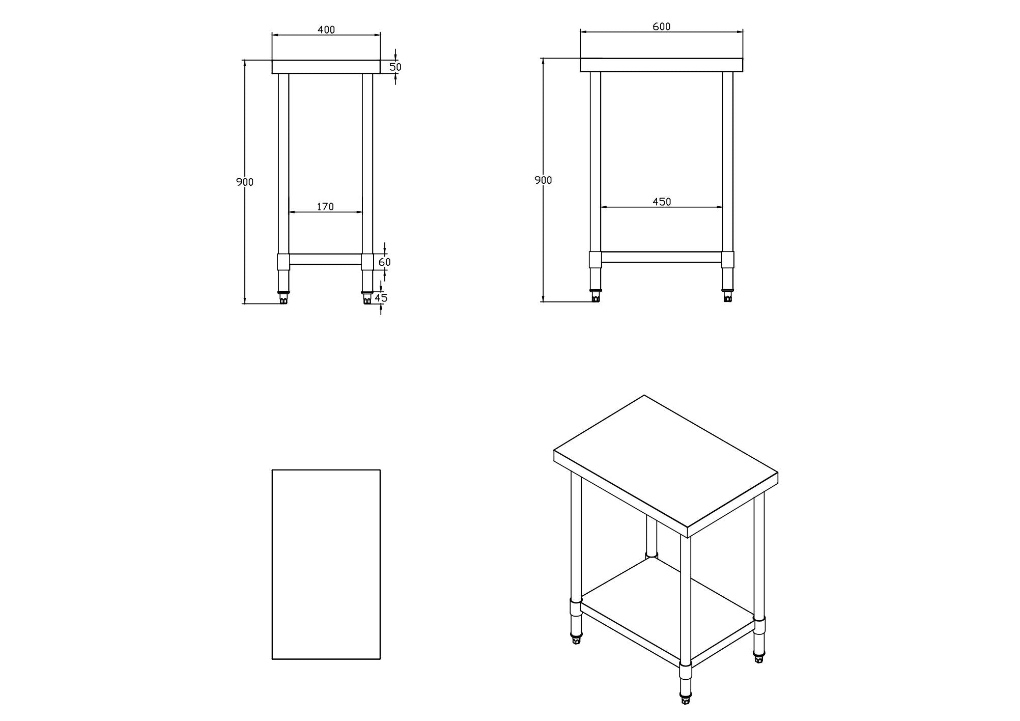 KitchenKnock Working Bench Without Splash Back - 600 Series - AWF - 400×600×900mm 424503 - Hospitality Connect