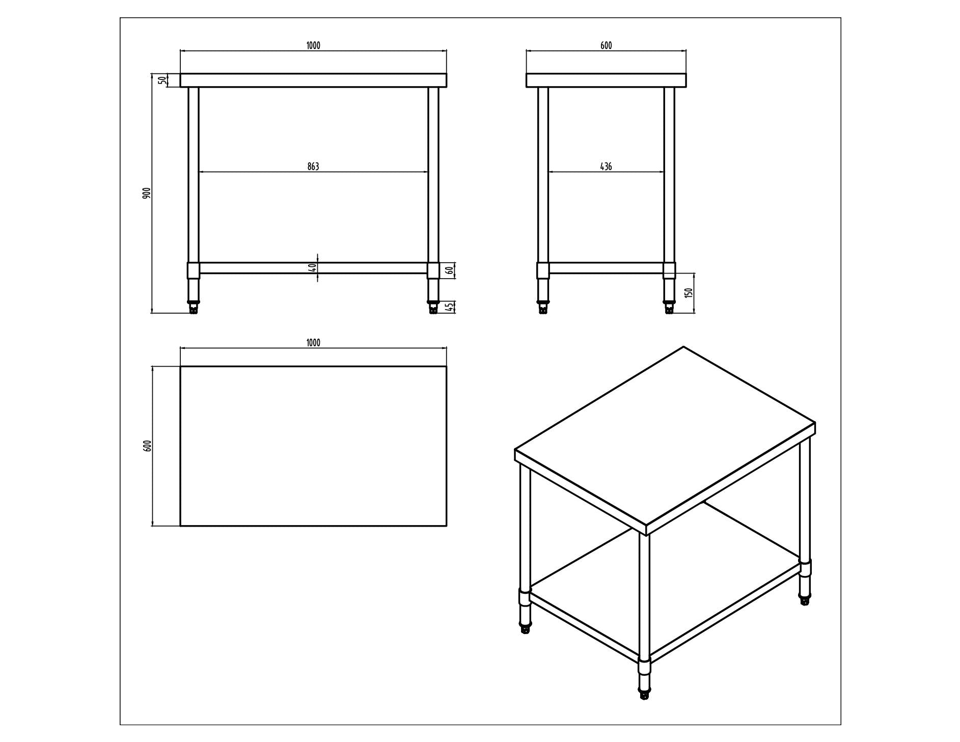 KitchenKnock Working Bench Without Splash Back - 600 Series - AWF - 1000×600×900mm 419915 - Hospitality Connect