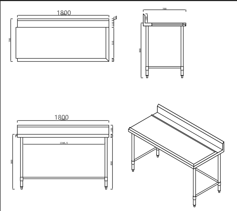 KitchenKnock Outlet Bench with Splash Back - left - 1800×700×900mm 631588 - Hospitality Connect