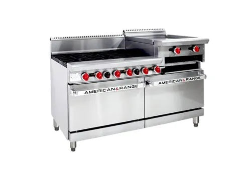 American Range 6 Burner + 609mm Raised Griddle with Gas Oven Range AAR.6B.24RG. - Hospitality Connect