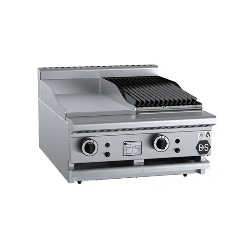 B&S Black Combination 300mm Grill Plate & 300mm Char Broiler Bench Mounted BT-GRP3-CBR3BM. - Hospitality Connect