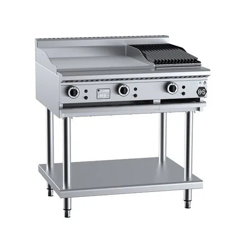 B&S Black Combination 600mm Grill Plate & 300mm Char Broiler BT-GRP6-CBR3. - Hospitality Connect