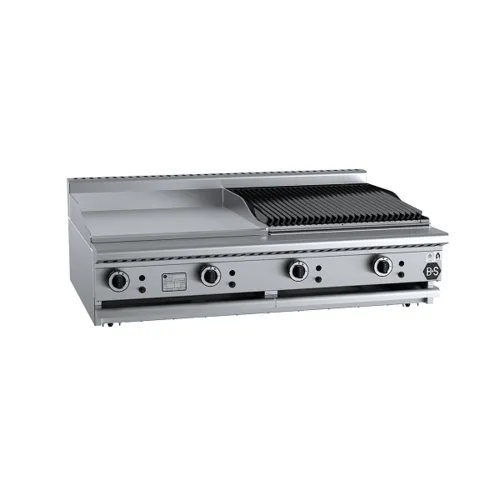 B&S Black Combination 600mm Grill Plate & 600 mm Char Broiler Bench Mounted BT-GRP6-CBR6BM. - Hospitality Connect