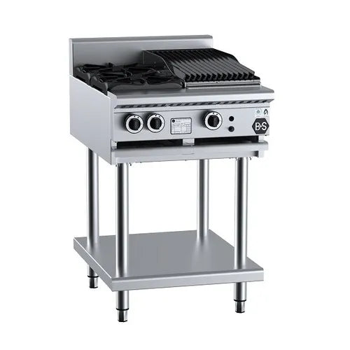 B&S Black Combination Two Open Burners & 300mm Char Broiler BT-SB2-CBR3. - Hospitality Connect