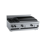 B&S Black Combination Two Open Burners & 600mm Char Broiler Bench Mounted BT-SB2-CBR6BM. - Hospitality Connect