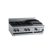 B&S Black Combination Four Open Burners & 300mm Char Broiler Bench Mounted BT-SB4-CBR3BM. - Hospitality Connect