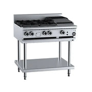 B&S Black Combination Four Open Burners & 300mm Char Broiler BT-SB4-CBR3. - Hospitality Connect