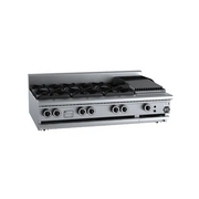 B&S Black Combination Six Open Burners & 300mm Char Broiler Bench Mounted BT-SB6-CBR3BM. - Hospitality Connect
