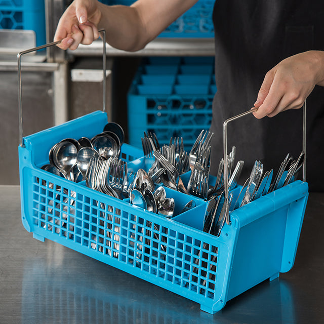 C32P214 Carlisle PERMA-SIL™ Blue 8-Compartment Dishwash Cutlery Storage Basket 433mm x 197mm x 175mm. Compartment Slot 90mm x 60mm - Pack of 6 - Pack Price - Hospitality Connect