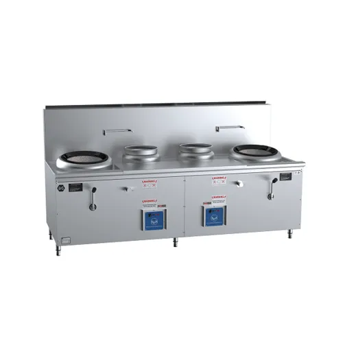 B&S BlackDouble Hole Hi Pac Wok with Two Centre Pots and Prep Table CCF-HP2+2. - Hospitality Connect